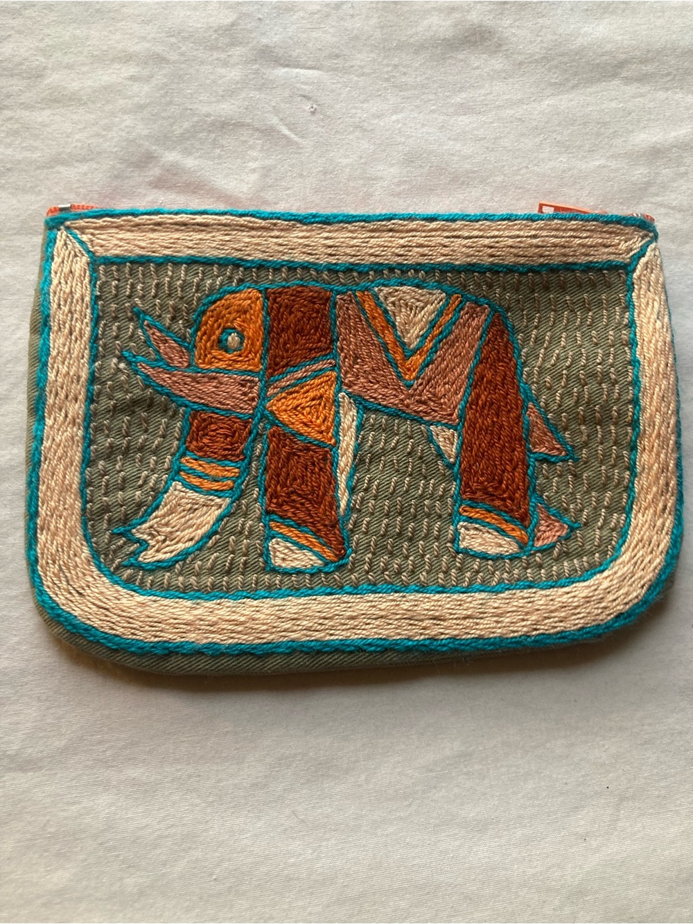 Embroidered Elephant Zip Pouch
